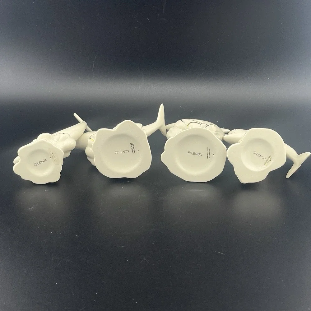 Lenox Dive Dancing Dolphins Ivory Porcelain 24 Karat Gold Figurines Set Lot of 4